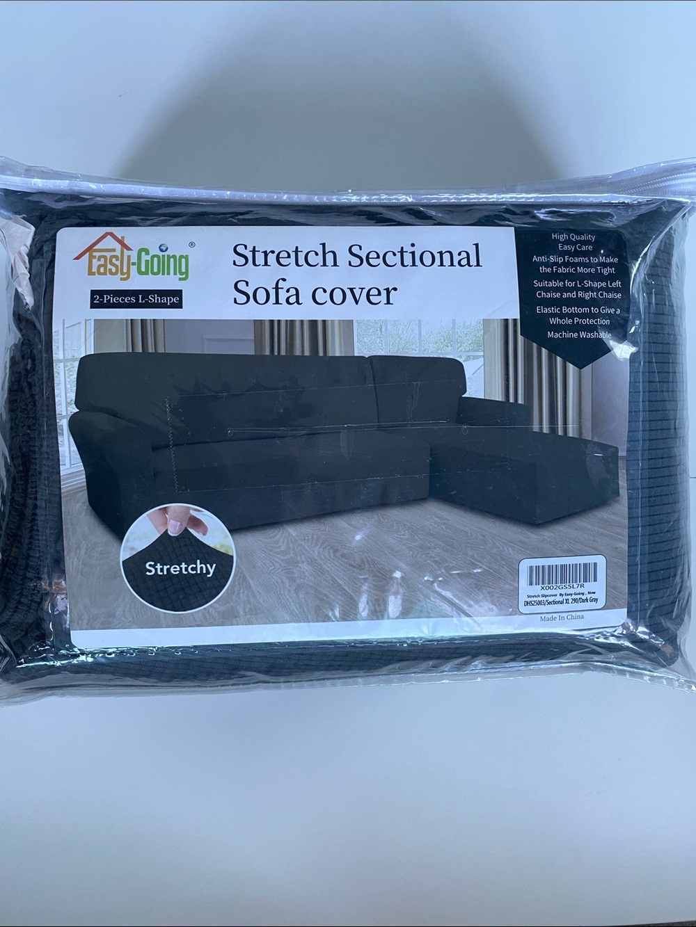 Easy-Going Sectional Sofa Dark Grey Cover 2 Piece Set size XL